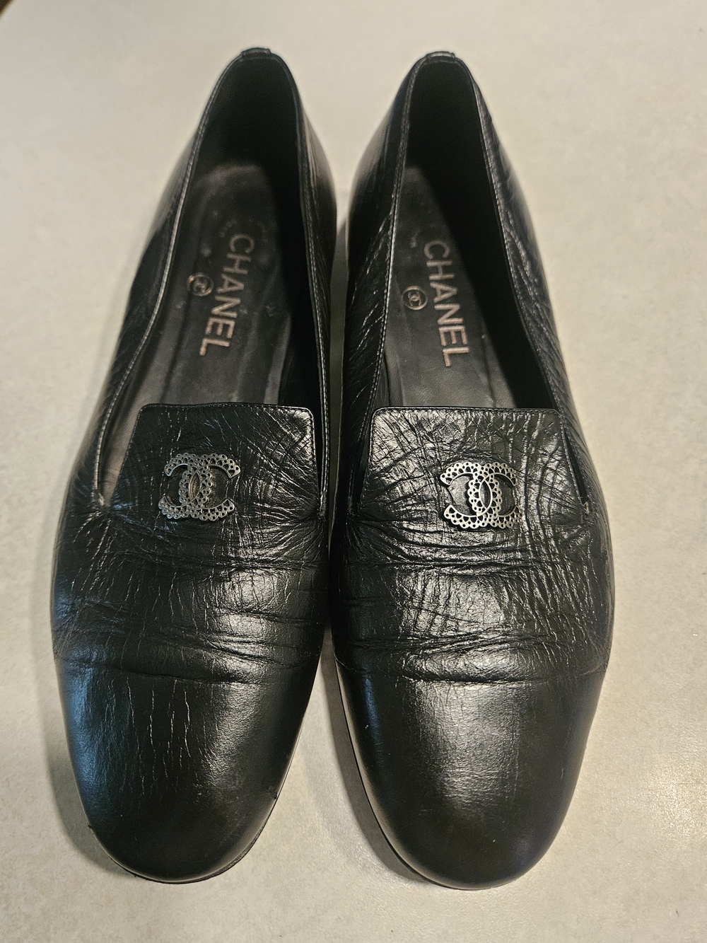 Chanel Women’s Black Leather Loafers - Classic CC Logo